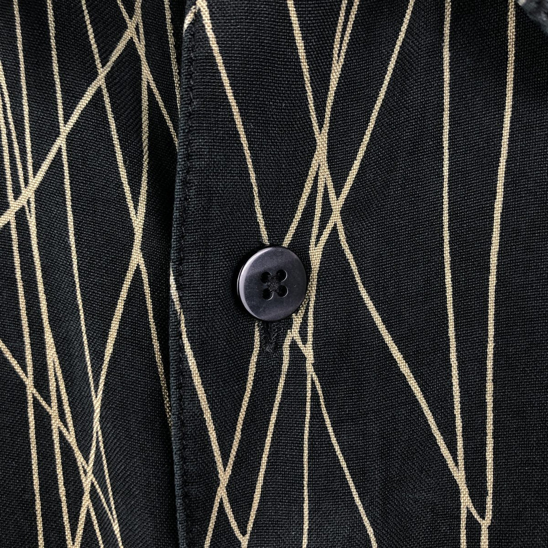 Perry Ellis all-over print short-sleeved silk shirt, boxy style, men's size XL equivalent. silk black type Vintage Second Hand