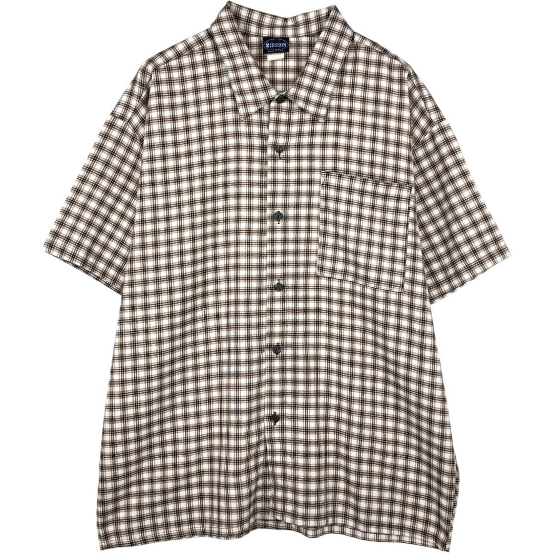 MISSION Check Pattern Short-Sleeve Rayon Shirt, Boxy Shirt, Made in USA, Men's Size L (Equivalent), Vintage Rayon white type Vintage Second Hand