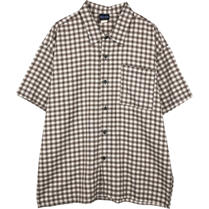 MISSION Check Pattern Short-Sleeve Rayon Shirt, Boxy Shirt, Made in USA, Men's Size L (Equivalent), Vintage Rayon white type Vintage Second Hand