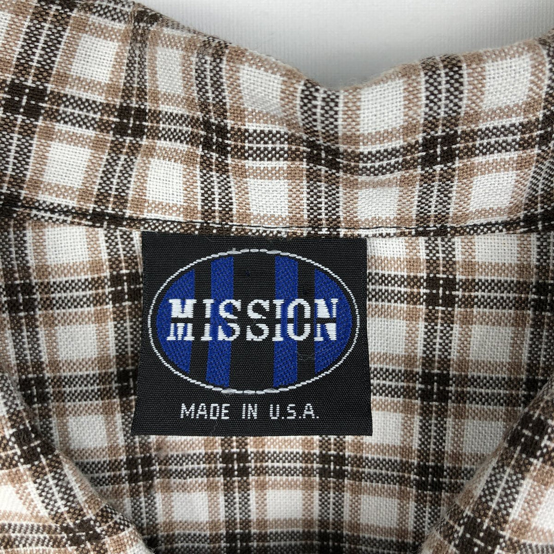 MISSION Check Pattern Short-Sleeve Rayon Shirt, Boxy Shirt, Made in USA, Men's Size L (Equivalent), Vintage Rayon white type Vintage Second Hand