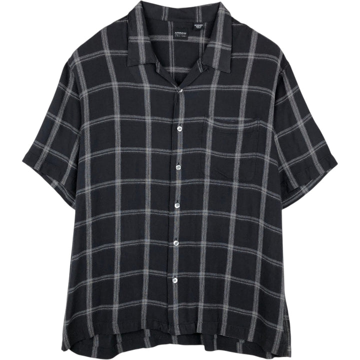 Arrow Check Pattern Short-Sleeve Open Collar Shirt, Boxy Shirt, Men's Size L (approx.) Bamboo black type Vintage Second Hand