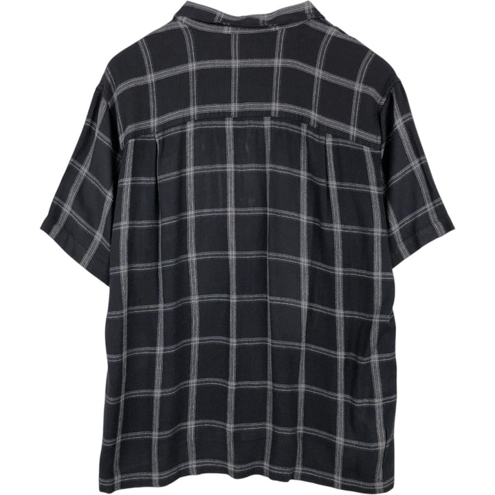 Arrow Check Pattern Short-Sleeve Open Collar Shirt, Boxy Shirt, Men's Size L (approx.) Bamboo black type Vintage Second Hand