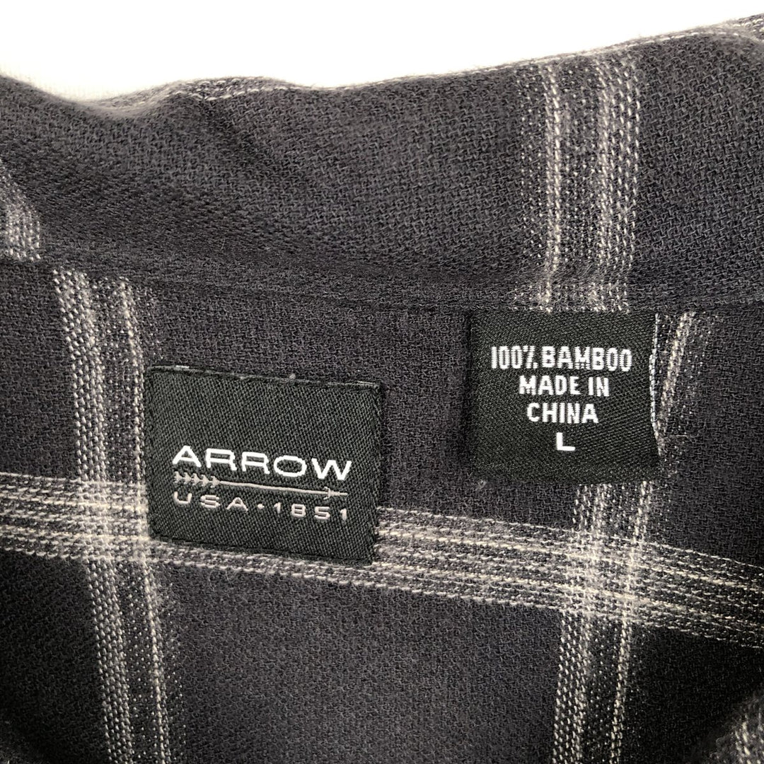 Arrow Check Pattern Short-Sleeve Open Collar Shirt, Boxy Shirt, Men's Size L (approx.) Bamboo black type Vintage Second Hand