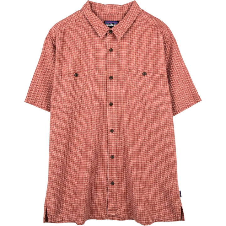 Patagonia 53139SP20 Backstep Shirt, Check Pattern, Short Sleeve, Hemp Shirt, Boxy Shirt, Men's XL Equivalent Hemp red type Vintage Second Hand