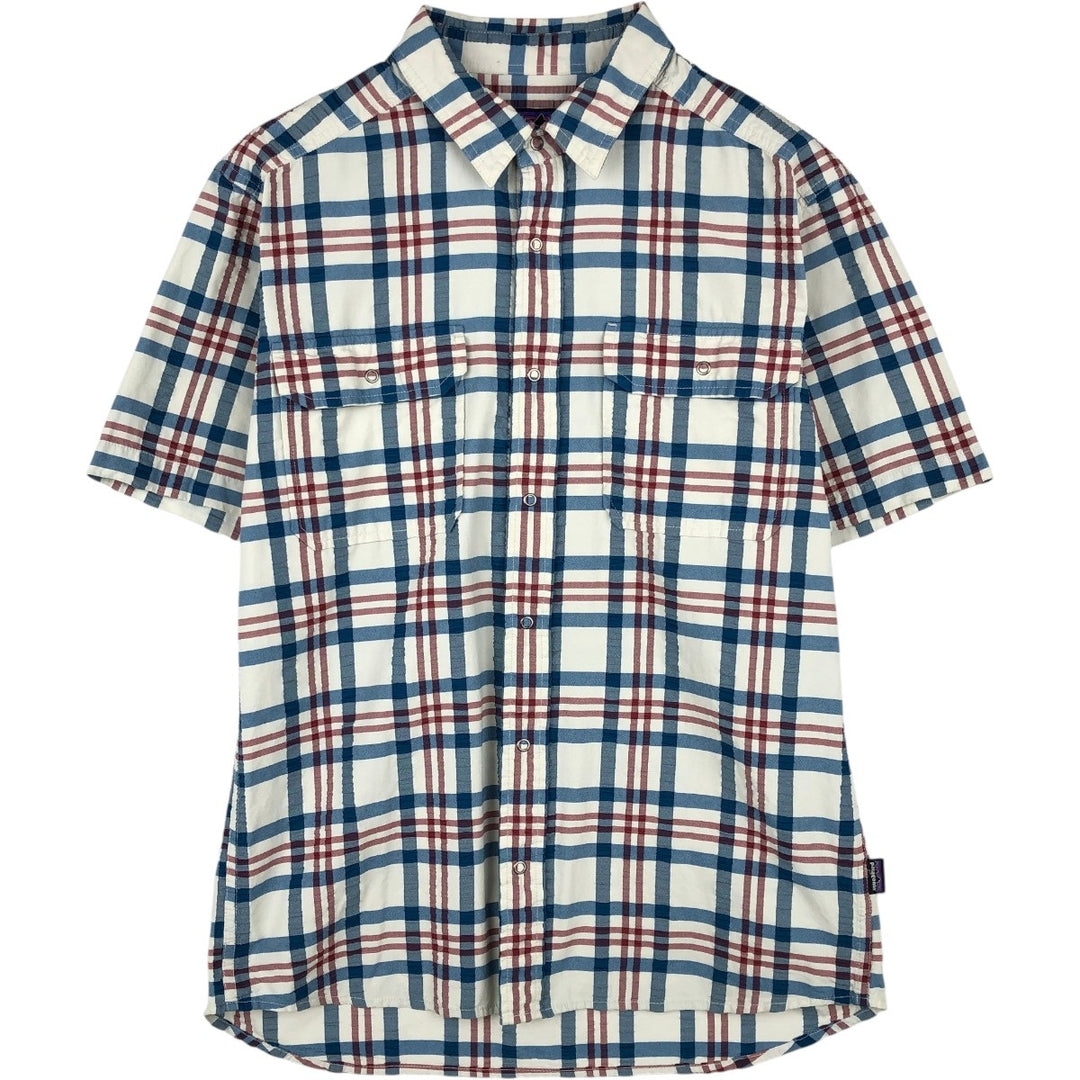 Patagonia seersucker short-sleeve check shirt, men's size M (approx.) unclear gray type Vintage Second Hand