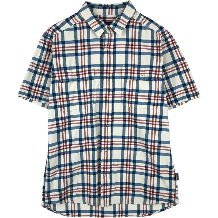 Patagonia seersucker short-sleeve check shirt, men's size M (approx.) unclear gray type Vintage Second Hand