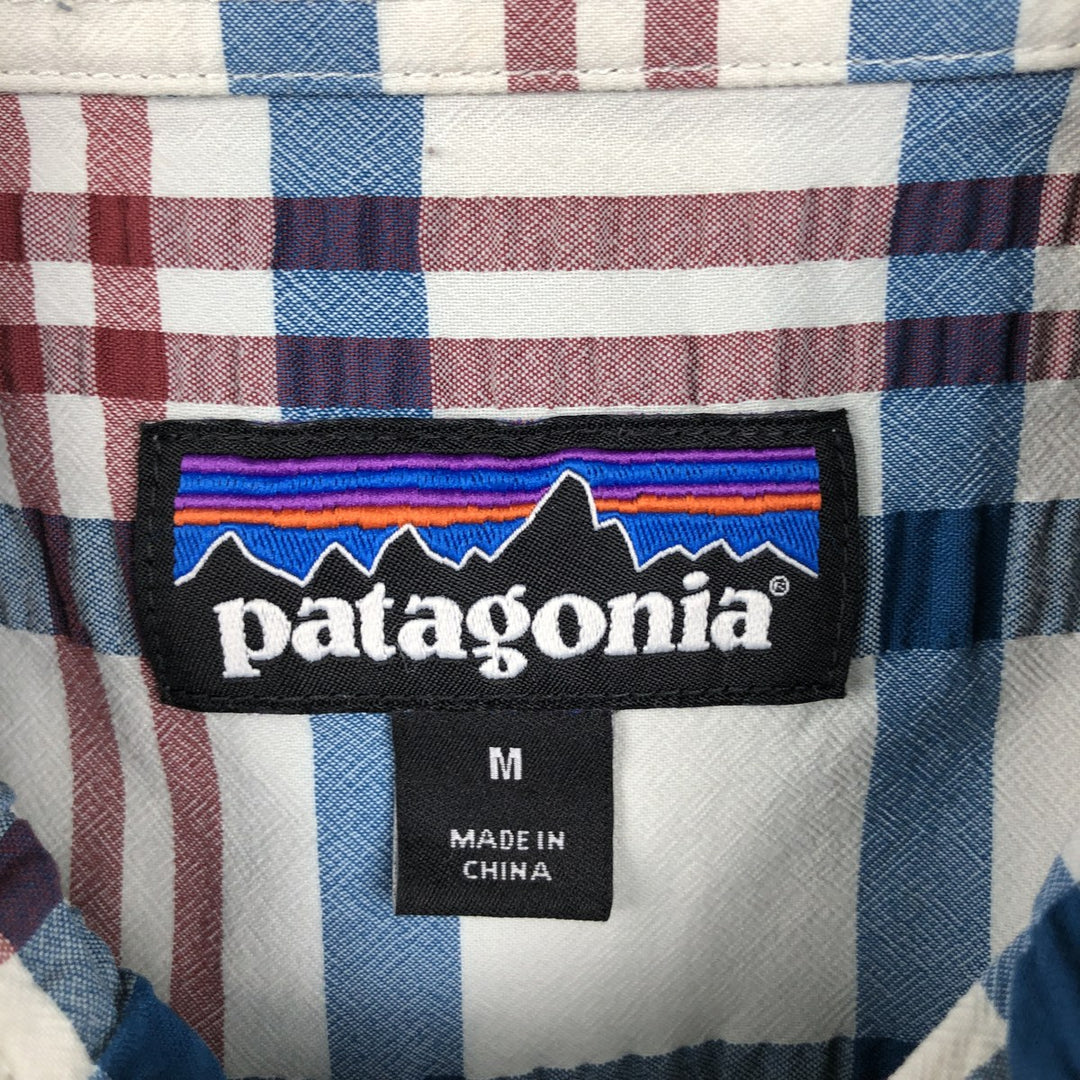 Patagonia seersucker short-sleeve check shirt, men's size M (approx.) unclear gray type Vintage Second Hand