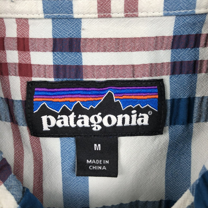 Patagonia seersucker short-sleeve check shirt, men's size M (approx.) unclear gray type Vintage Second Hand