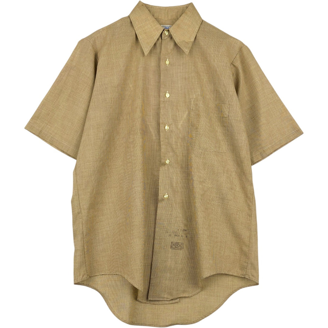 70'S TORQUE Houndstooth Pattern Short-Sleeve Poly-Cotton Shirt, Men's Size M (Equivalent), Vintage polyester Beige type Vintage Second Hand