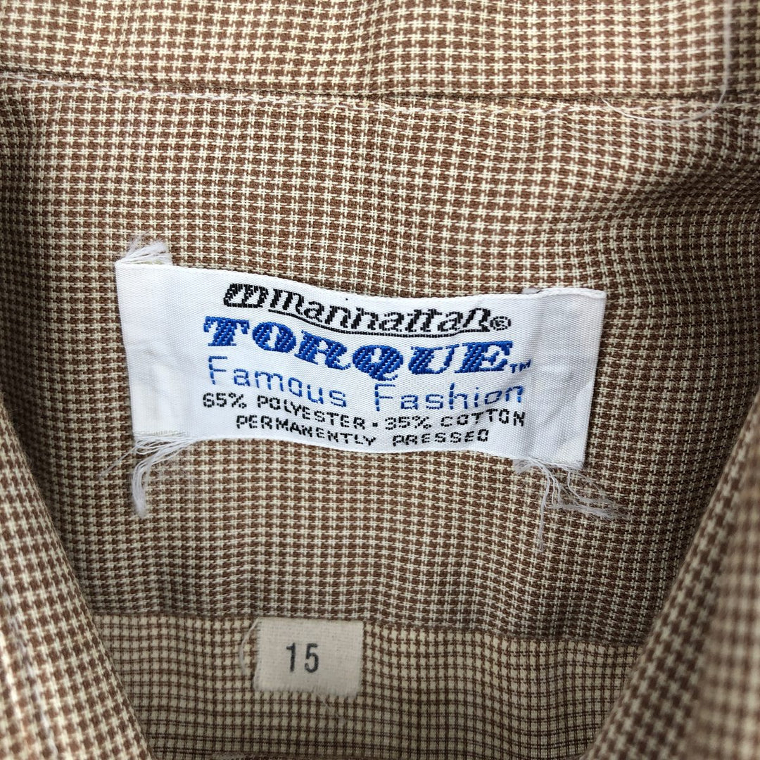 70'S TORQUE Houndstooth Pattern Short-Sleeve Poly-Cotton Shirt, Men's Size M (Equivalent), Vintage polyester Beige type Vintage Second Hand