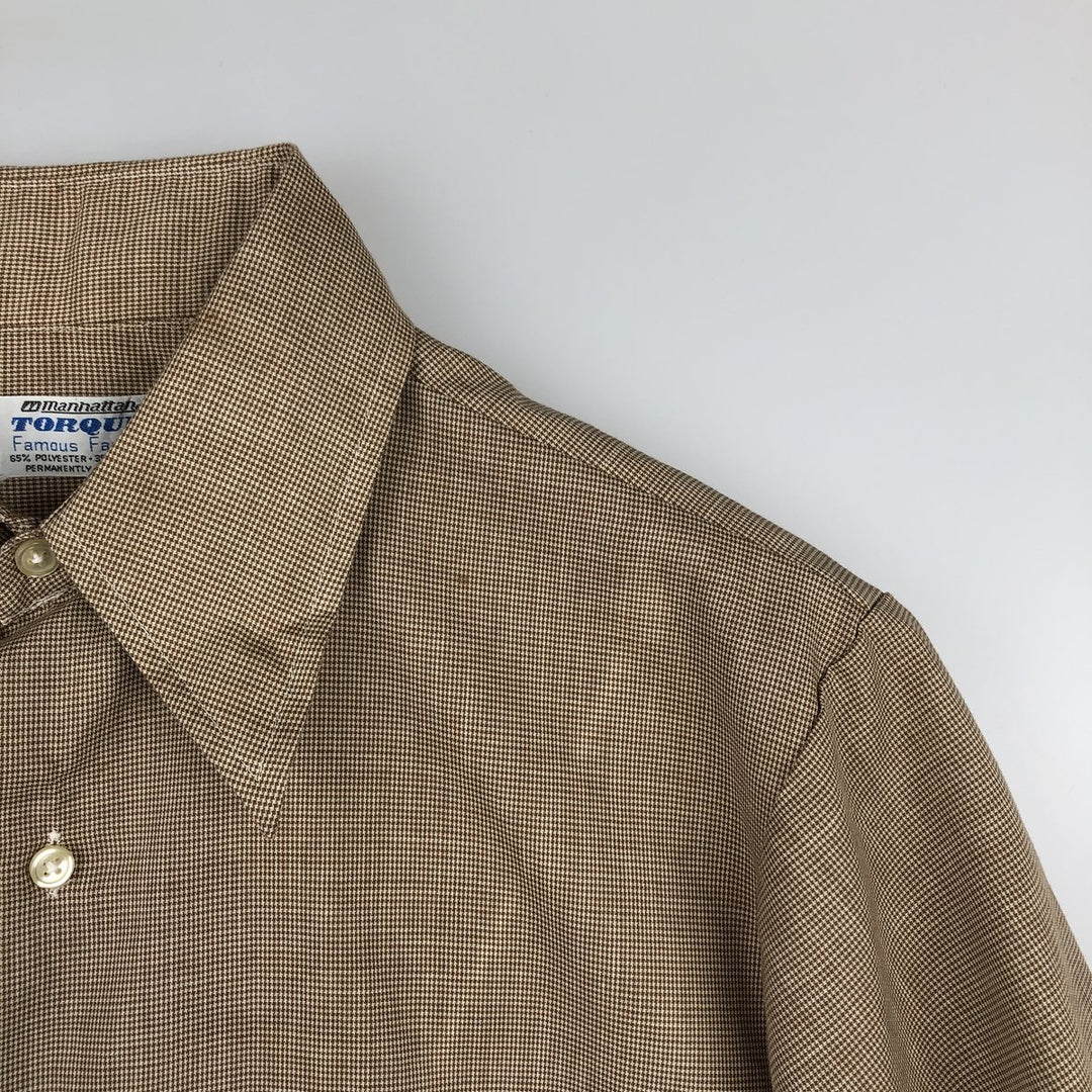 70'S TORQUE Houndstooth Pattern Short-Sleeve Poly-Cotton Shirt, Men's Size M (Equivalent), Vintage polyester Beige type Vintage Second Hand