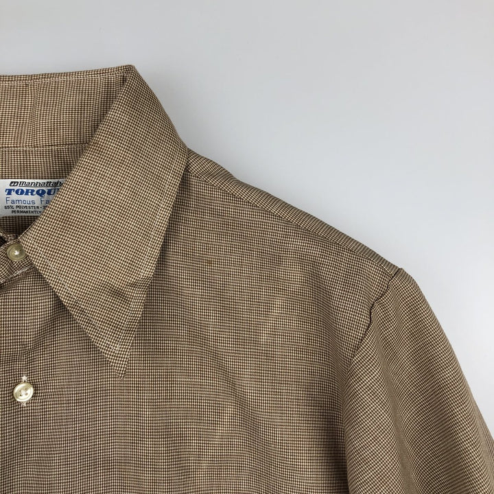 70'S TORQUE Houndstooth Pattern Short-Sleeve Poly-Cotton Shirt, Men's Size M (Equivalent), Vintage polyester Beige type Vintage Second Hand