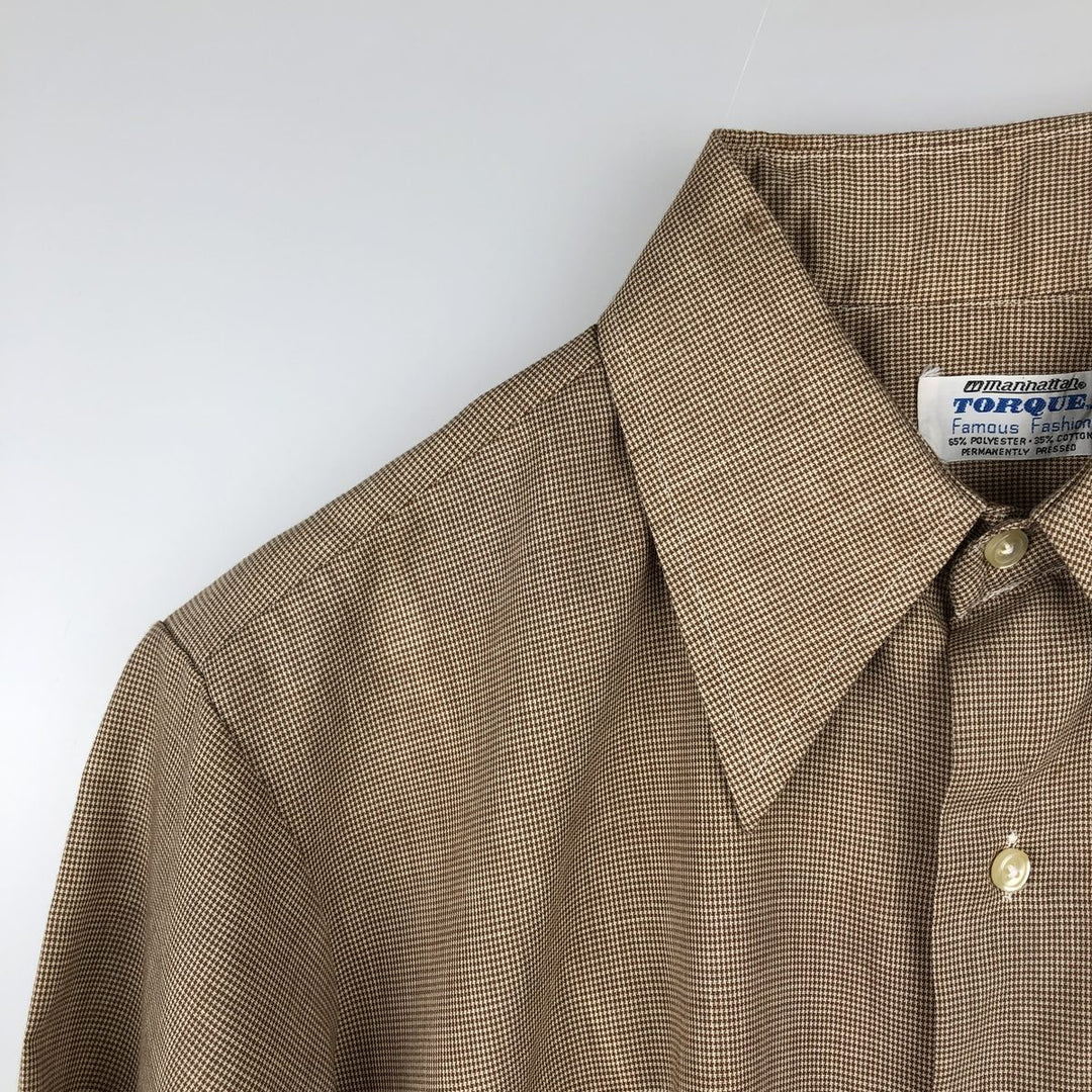 70'S TORQUE Houndstooth Pattern Short-Sleeve Poly-Cotton Shirt, Men's Size M (Equivalent), Vintage polyester Beige type Vintage Second Hand