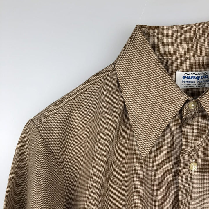 70'S TORQUE Houndstooth Pattern Short-Sleeve Poly-Cotton Shirt, Men's Size M (Equivalent), Vintage polyester Beige type Vintage Second Hand