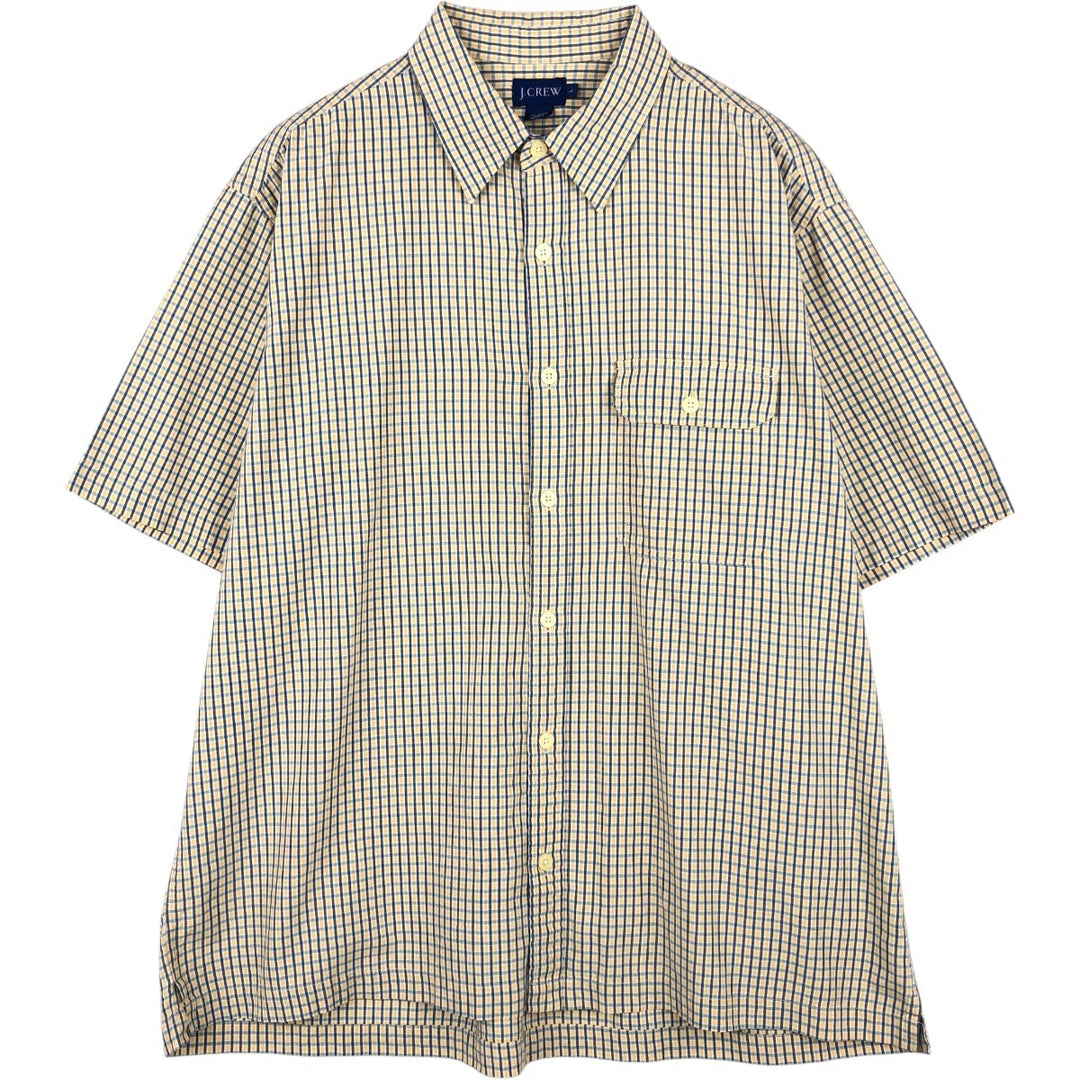 90'S J.Crew Short-Sleeve Cotton Check Shirt, Boxy Shirt, Men's Size L (Equivalent), Vintage cotton yellow type Vintage Second Hand