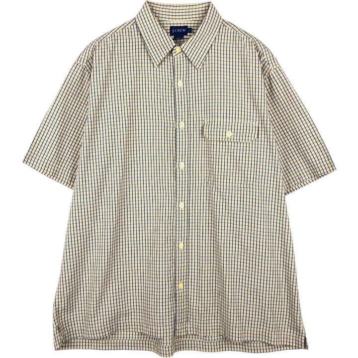 90'S J.Crew Short-Sleeve Cotton Check Shirt, Boxy Shirt, Men's Size L (Equivalent), Vintage cotton yellow type Vintage Second Hand