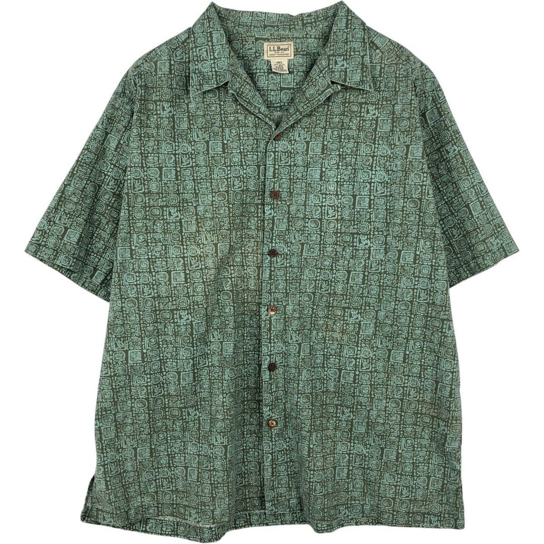 90s~00'S LLBean all-over print short sleeve open collar cotton shirt box shirt men's size L vintage cotton green type Vintage Second Hand