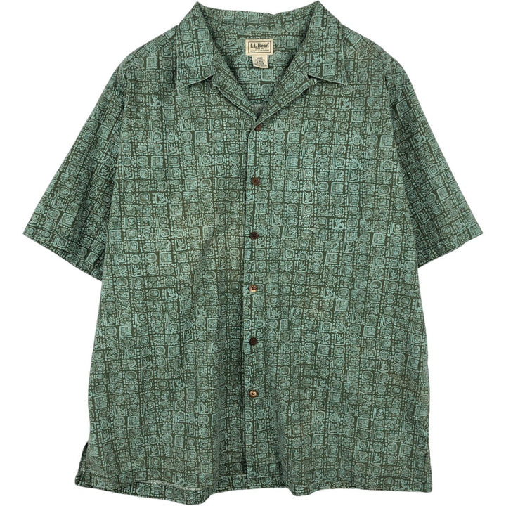 90s~00'S LLBean all-over print short sleeve open collar cotton shirt box shirt men's size L vintage cotton green type Vintage Second Hand