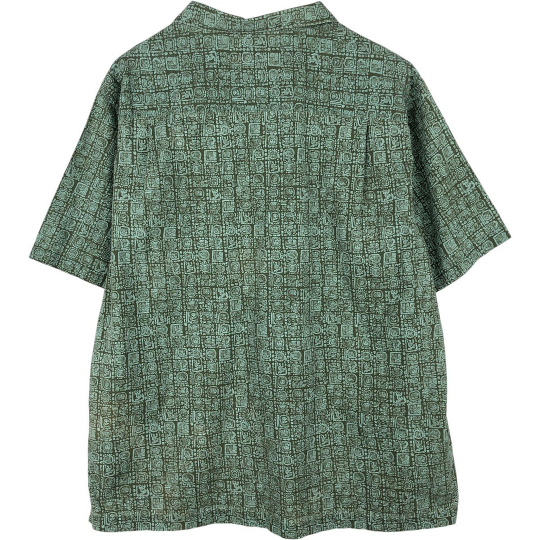90s~00'S LLBean all-over print short sleeve open collar cotton shirt box shirt men's size L vintage cotton green type Vintage Second Hand