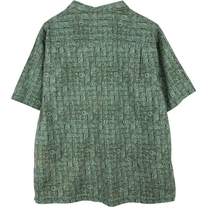 90s~00'S LLBean all-over print short sleeve open collar cotton shirt box shirt men's size L vintage cotton green type Vintage Second Hand