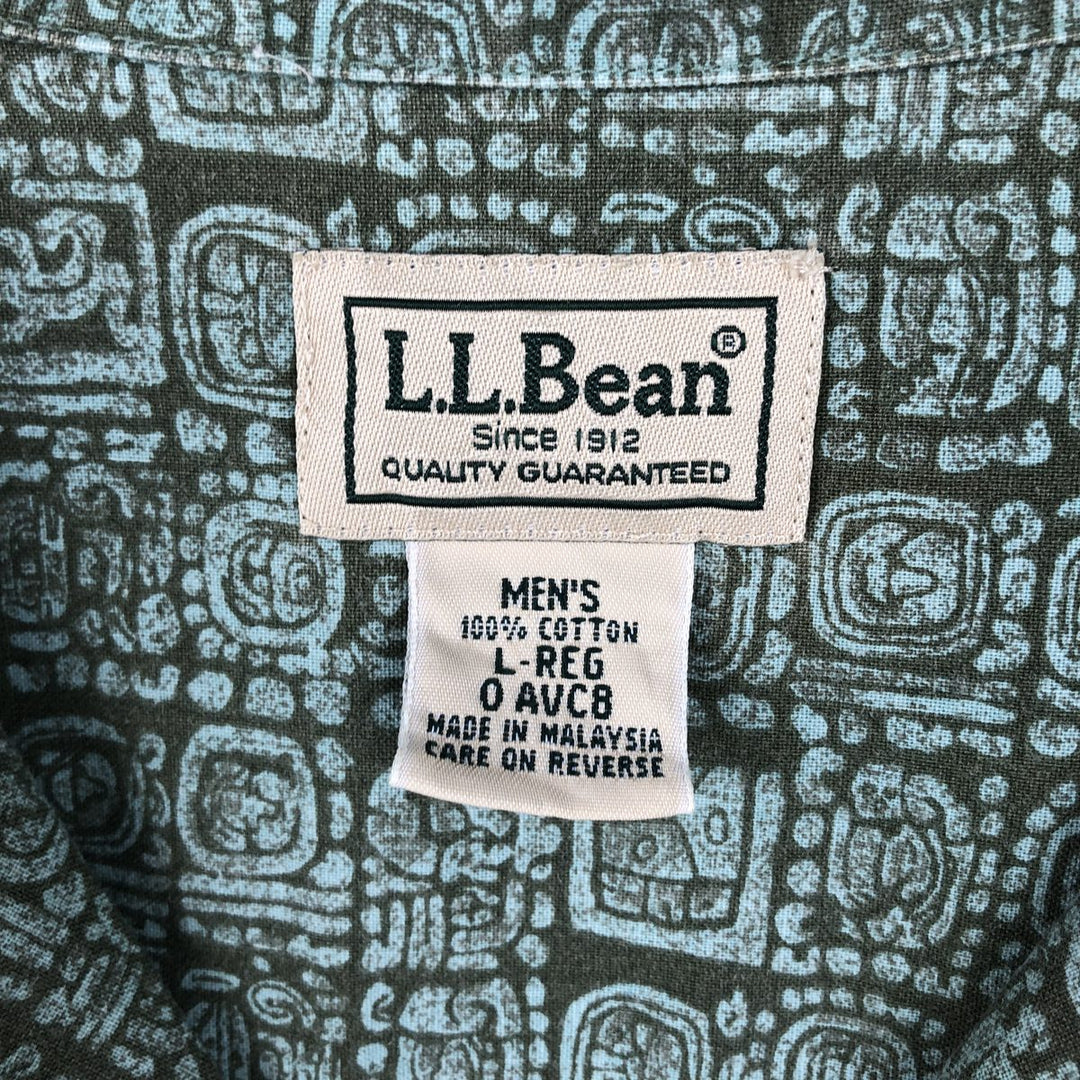 90s~00'S LLBean all-over print short sleeve open collar cotton shirt box shirt men's size L vintage cotton green type Vintage Second Hand