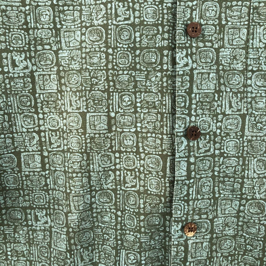 90s~00'S LLBean all-over print short sleeve open collar cotton shirt box shirt men's size L vintage cotton green type Vintage Second Hand