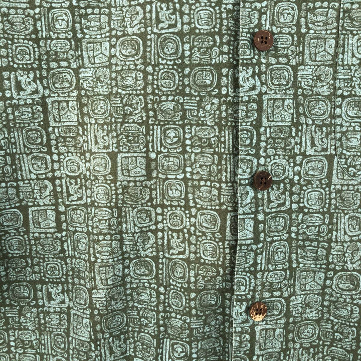 90s~00'S LLBean all-over print short sleeve open collar cotton shirt box shirt men's size L vintage cotton green type Vintage Second Hand