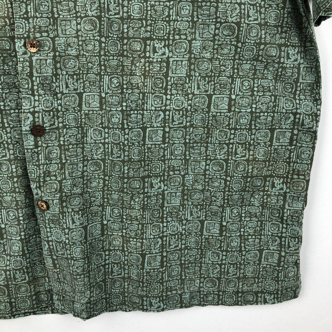 90s~00'S LLBean all-over print short sleeve open collar cotton shirt box shirt men's size L vintage cotton green type Vintage Second Hand