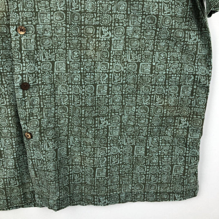 90s~00'S LLBean all-over print short sleeve open collar cotton shirt box shirt men's size L vintage cotton green type Vintage Second Hand