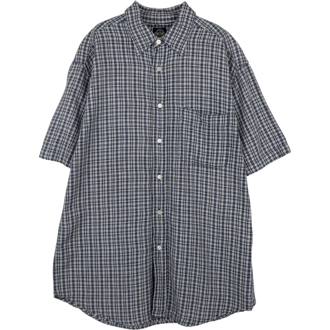 Dockers Check Pattern Short-Sleeve Cotton x Linen Shirt (Men's Size M) linen blue type Vintage Second Hand