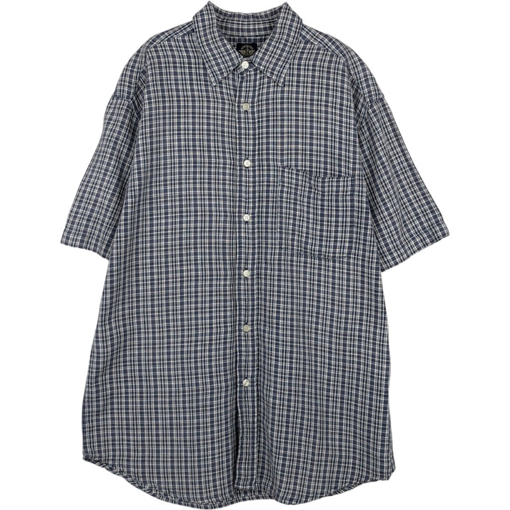Dockers Check Pattern Short-Sleeve Cotton x Linen Shirt (Men's Size M) linen blue type Vintage Second Hand