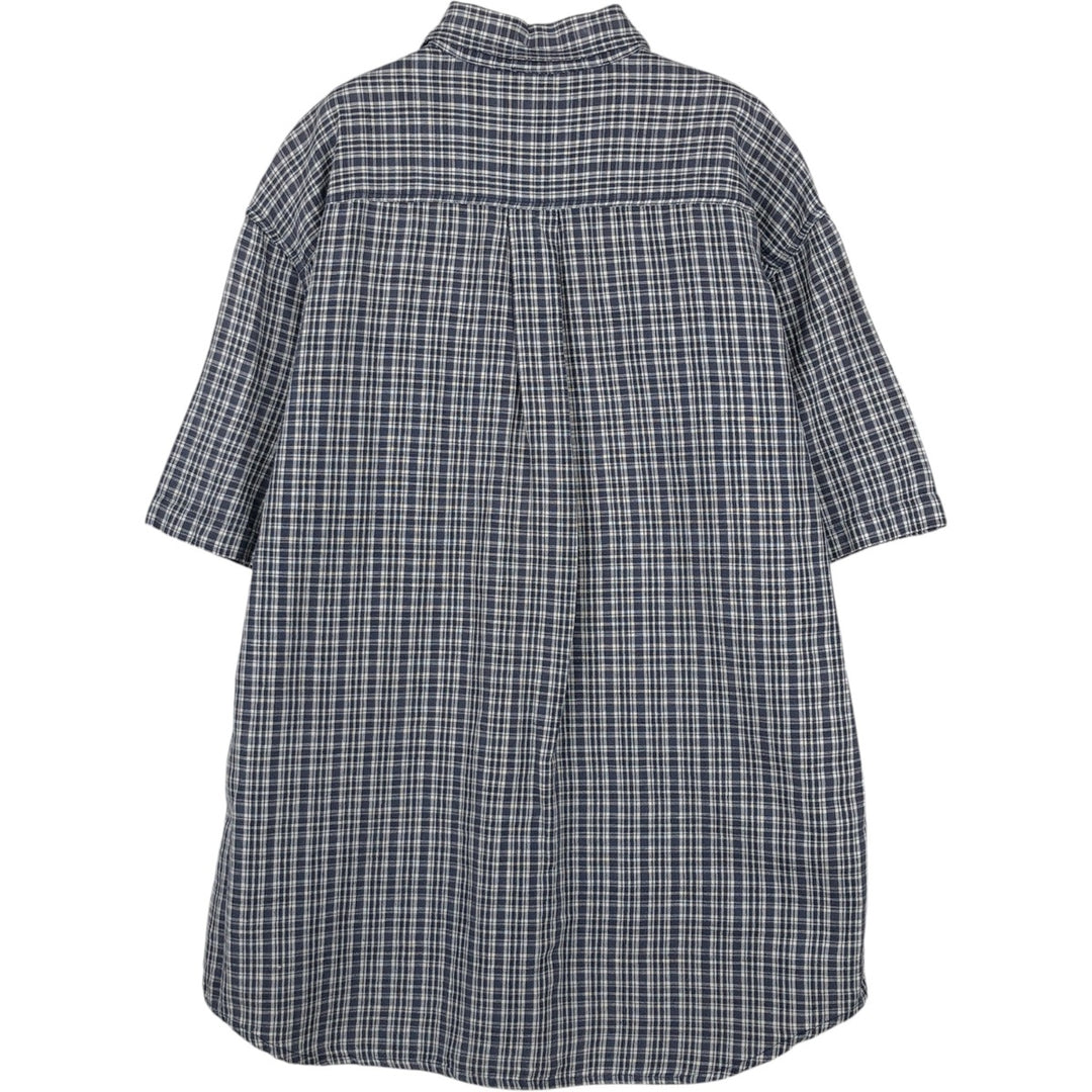 Dockers Check Pattern Short-Sleeve Cotton x Linen Shirt (Men's Size M) linen blue type Vintage Second Hand
