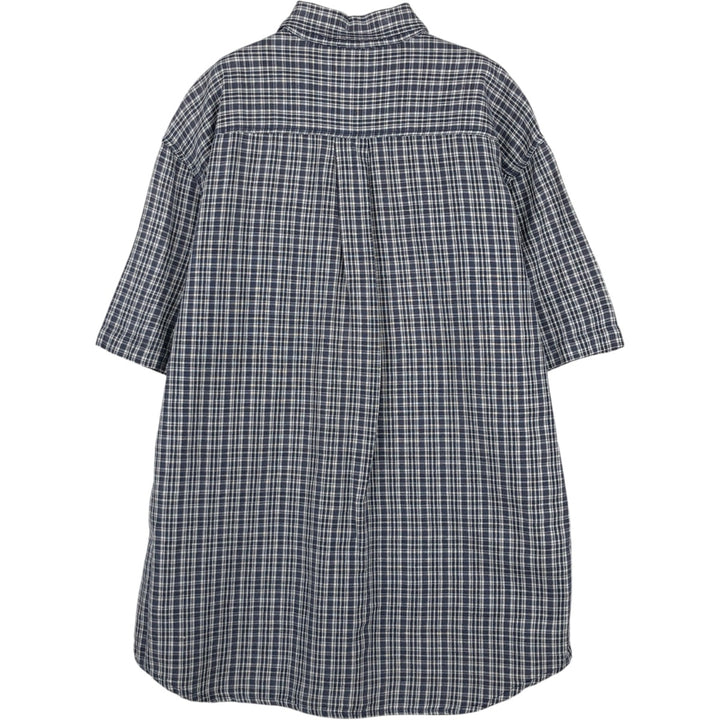 Dockers Check Pattern Short-Sleeve Cotton x Linen Shirt (Men's Size M) linen blue type Vintage Second Hand