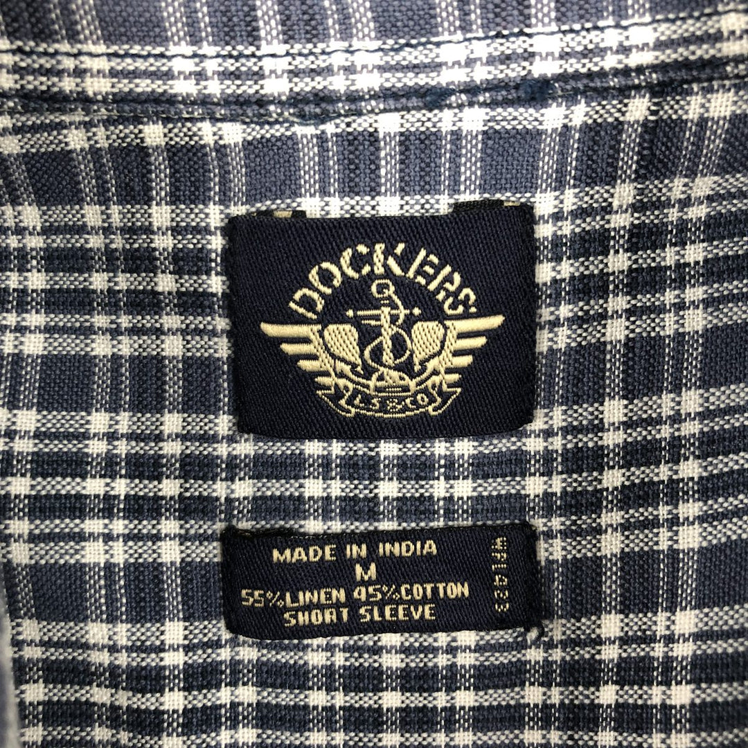 Dockers Check Pattern Short-Sleeve Cotton x Linen Shirt (Men's Size M) linen blue type Vintage Second Hand
