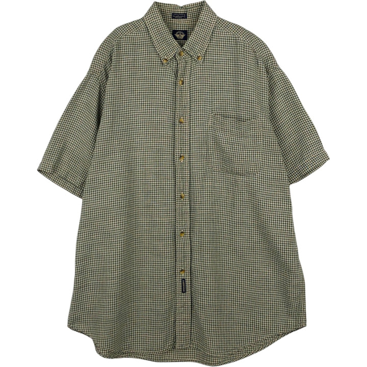 Dockers Check Pattern Gingham Check Short-Sleeve Cotton x Linen Button-Down Shirt (Men's Size L) linen Green type dark green Vintage Second Hand