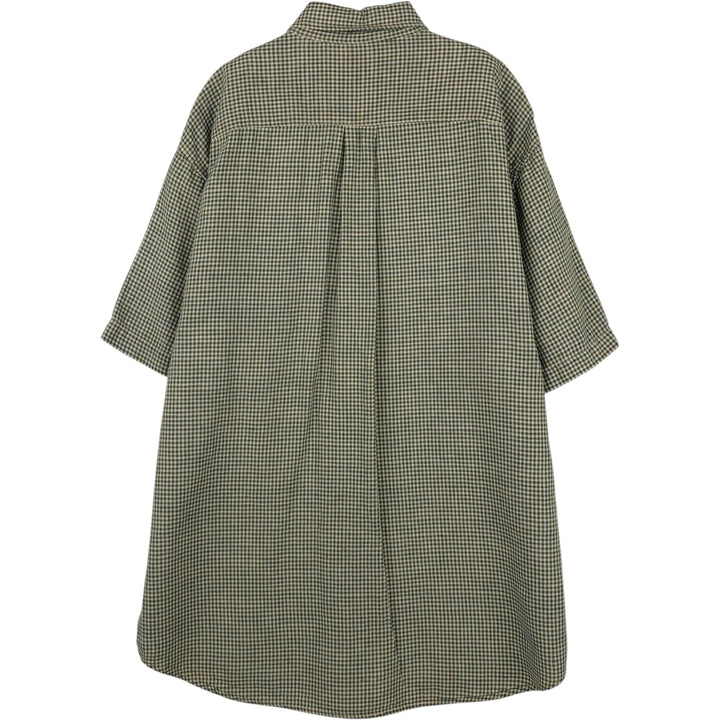 Dockers Check Pattern Gingham Check Short-Sleeve Cotton x Linen Button-Down Shirt (Men's Size L) linen Green type dark green Vintage Second Hand