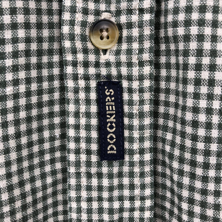 Dockers Check Pattern Gingham Check Short-Sleeve Cotton x Linen Button-Down Shirt (Men's Size L) linen Green type dark green Vintage Second Hand