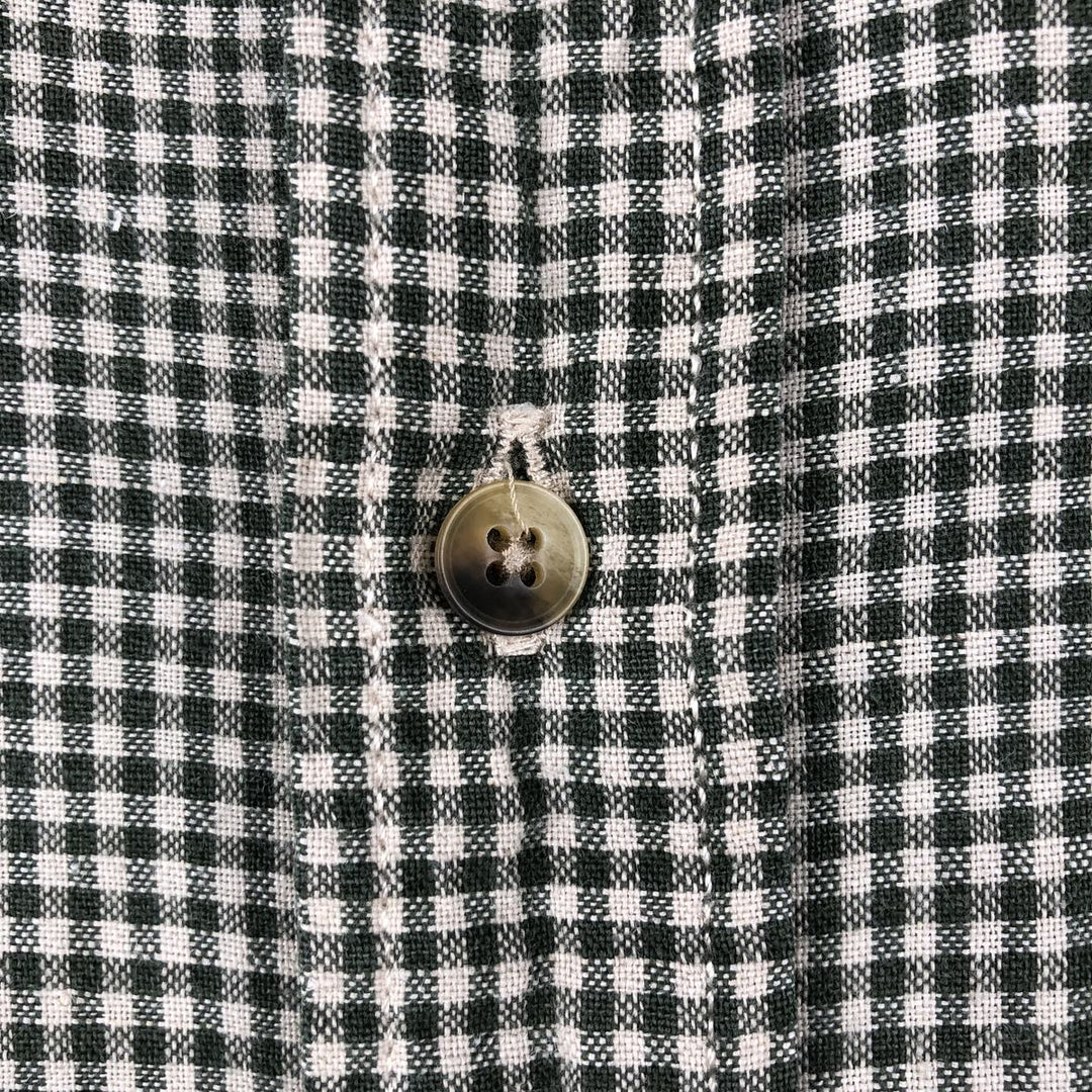 Dockers Check Pattern Gingham Check Short-Sleeve Cotton x Linen Button-Down Shirt (Men's Size L) linen Green type dark green Vintage Second Hand