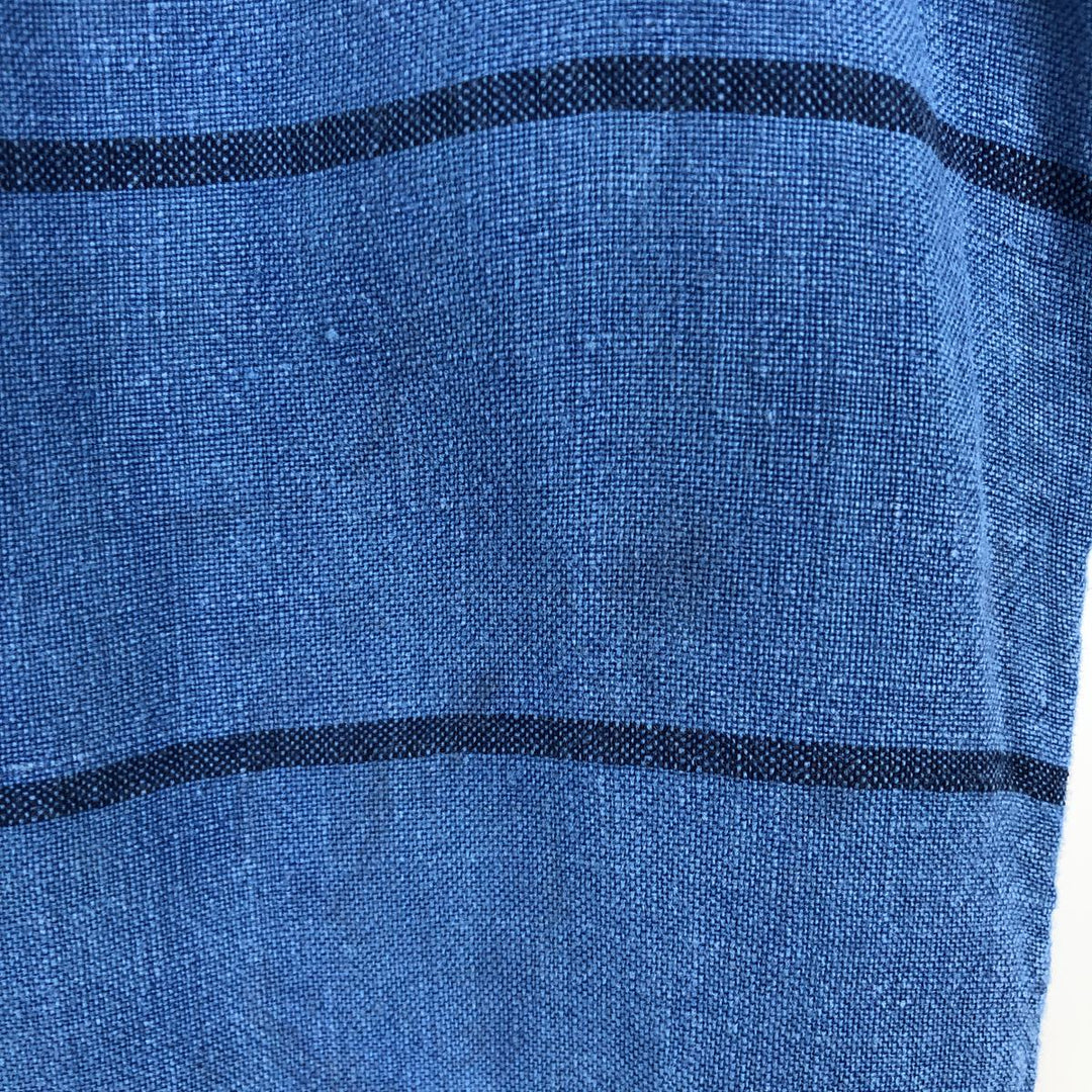 CLUB ROOM Border Pattern Wide Collar Short Sleeve Linen Shirt Box Shirt Men's XL Equivalent linen blue type Vintage Second Hand