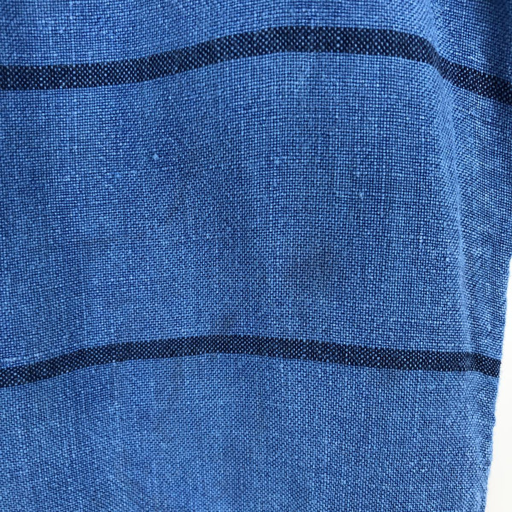 CLUB ROOM Border Pattern Wide Collar Short Sleeve Linen Shirt Box Shirt Men's XL Equivalent linen blue type Vintage Second Hand