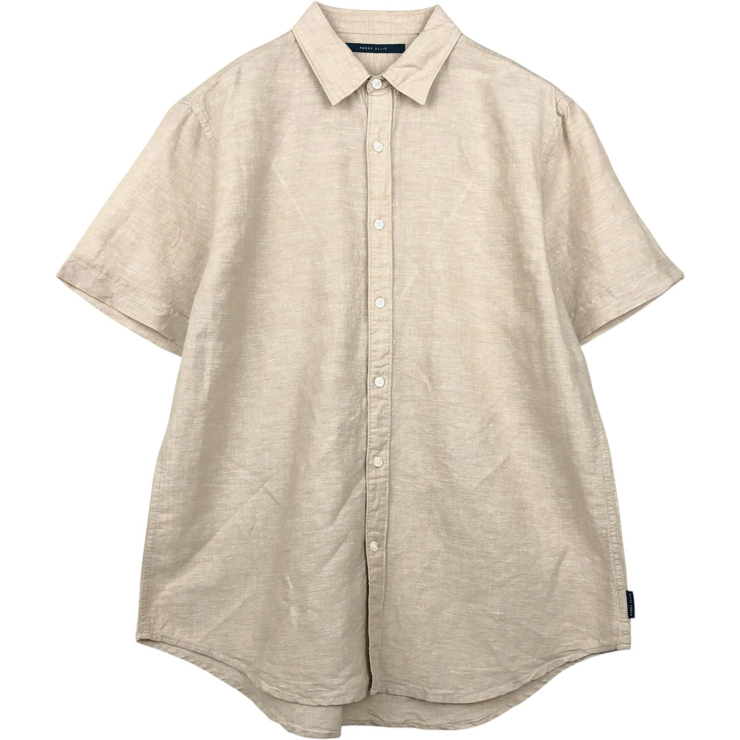 Perry Ellis short-sleeved linen shirt, men's size L (approx.) linen Beige type Vintage Second Hand