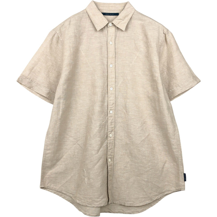Perry Ellis short-sleeved linen shirt, men's size L (approx.) linen Beige type Vintage Second Hand