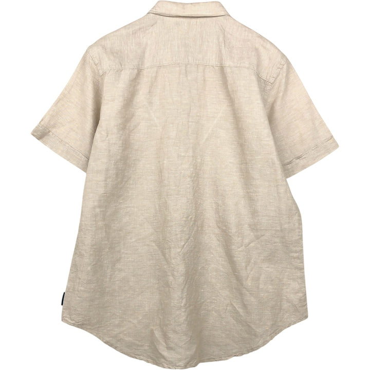 Perry Ellis short-sleeved linen shirt, men's size L (approx.) linen Beige type Vintage Second Hand