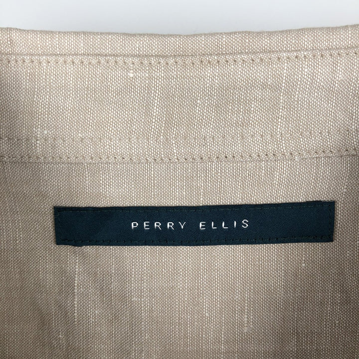 Perry Ellis short-sleeved linen shirt, men's size L (approx.) linen Beige type Vintage Second Hand