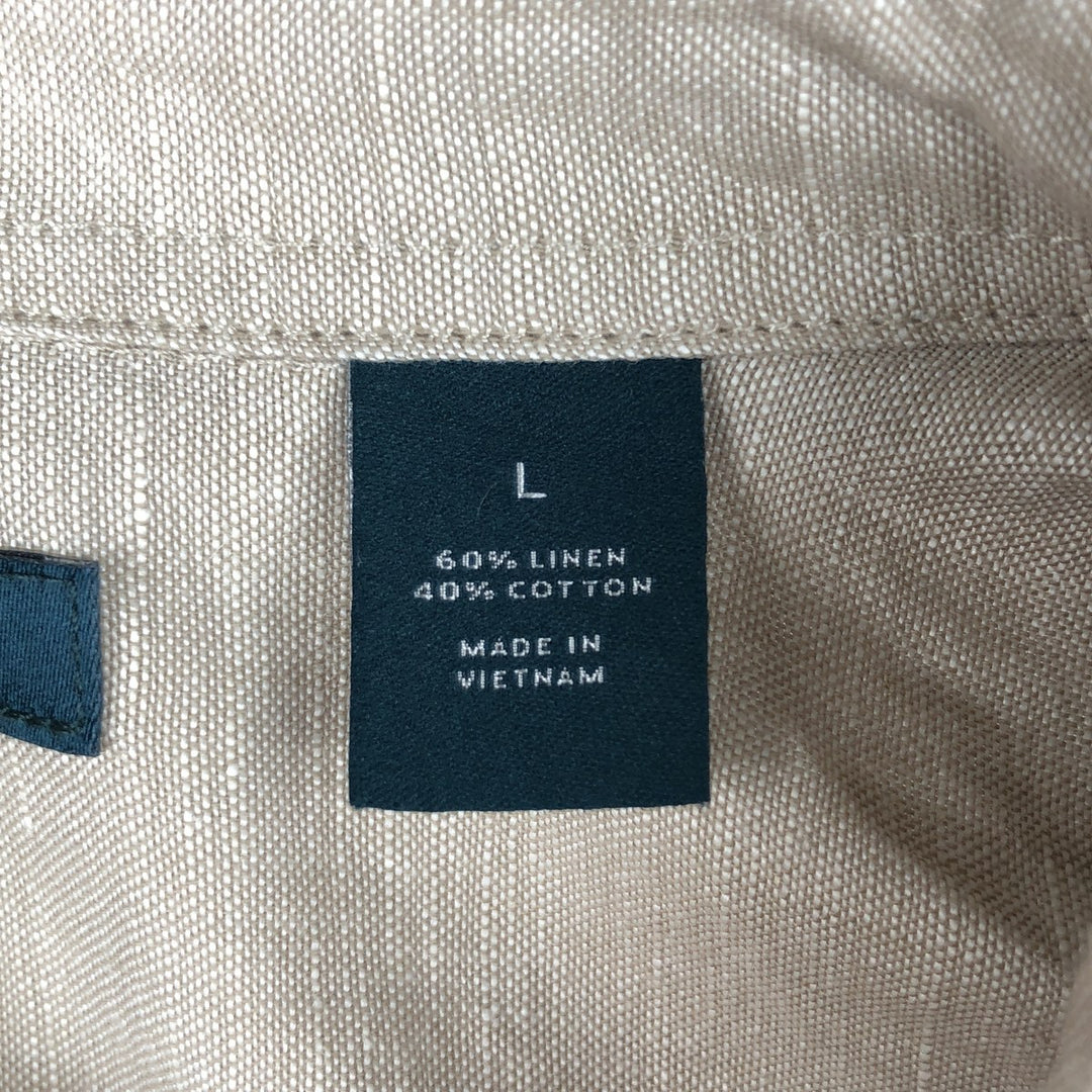 Perry Ellis short-sleeved linen shirt, men's size L (approx.) linen Beige type Vintage Second Hand