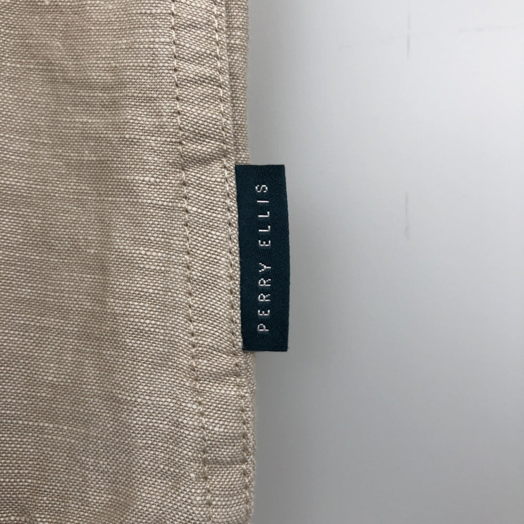 Perry Ellis short-sleeved linen shirt, men's size L (approx.) linen Beige type Vintage Second Hand