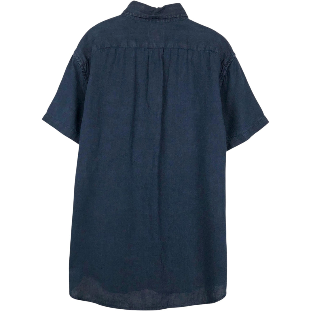 J.Crew CLASSIC Short-Sleeve Linen Button-Down Shirt, Men's Size M (approx.) linen Navy blue Vintage Second Hand