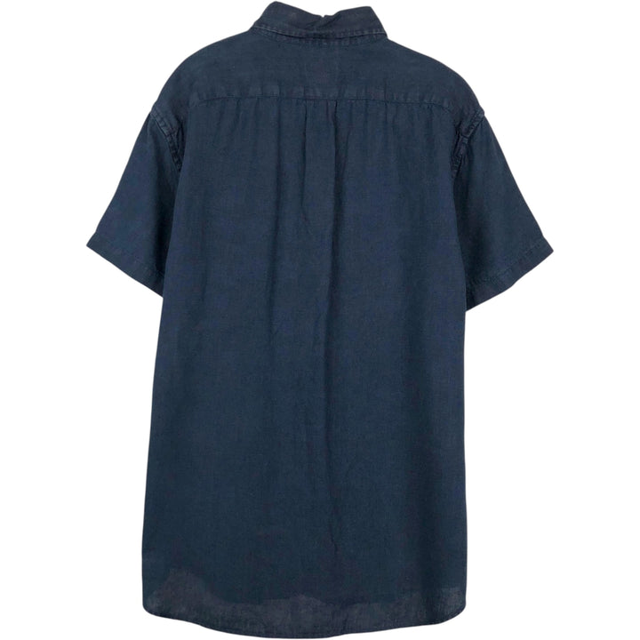 J.Crew CLASSIC Short-Sleeve Linen Button-Down Shirt, Men's Size M (approx.) linen Navy blue Vintage Second Hand