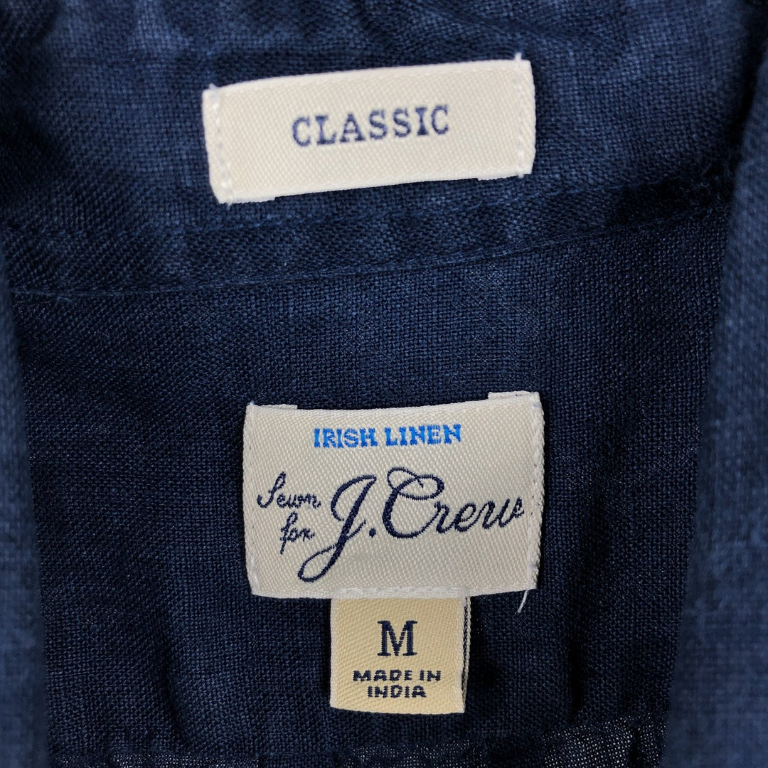 J.Crew CLASSIC Short-Sleeve Linen Button-Down Shirt, Men's Size M (approx.) linen Navy blue Vintage Second Hand
