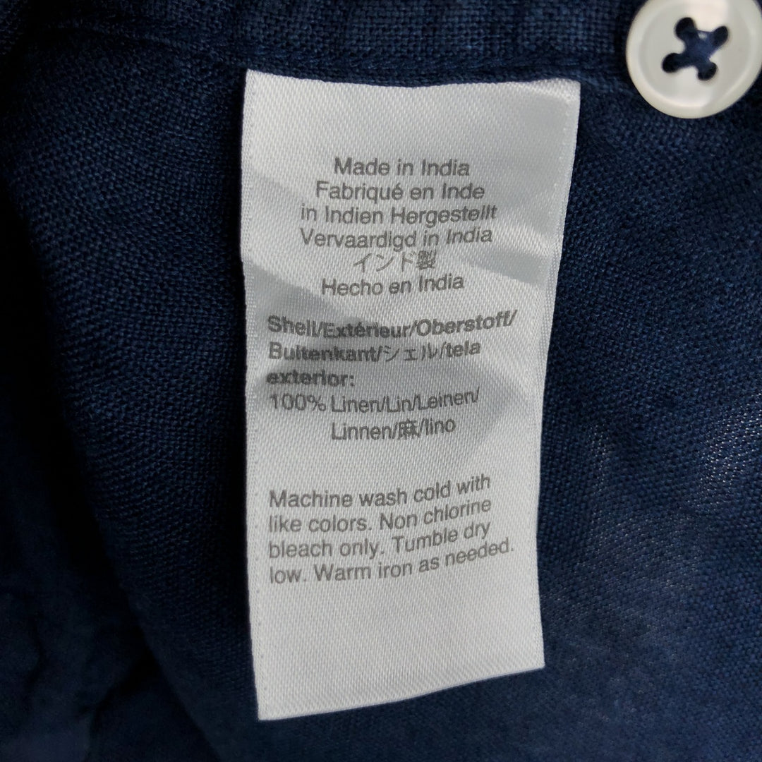 J.Crew CLASSIC Short-Sleeve Linen Button-Down Shirt, Men's Size M (approx.) linen Navy blue Vintage Second Hand